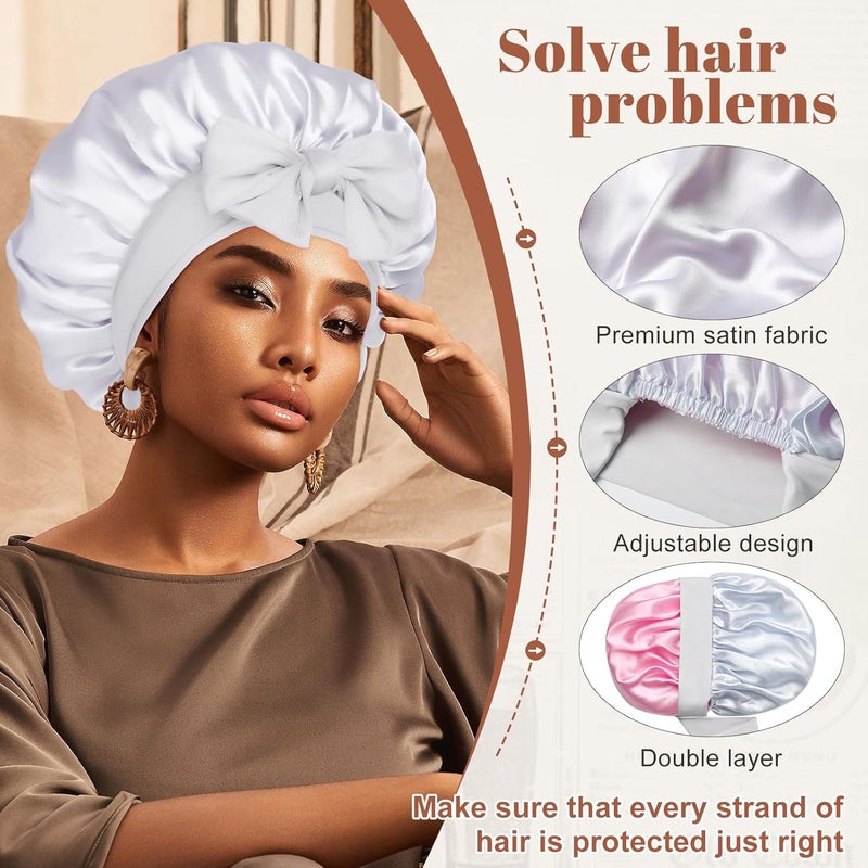 CHLINS Satin Bonnet Silk Bonnet for Sleeping Silk Sleep Cap Double Layer Hair Bonnet with Elastic Tie Band for Curly Hair Night Cap - Image 4